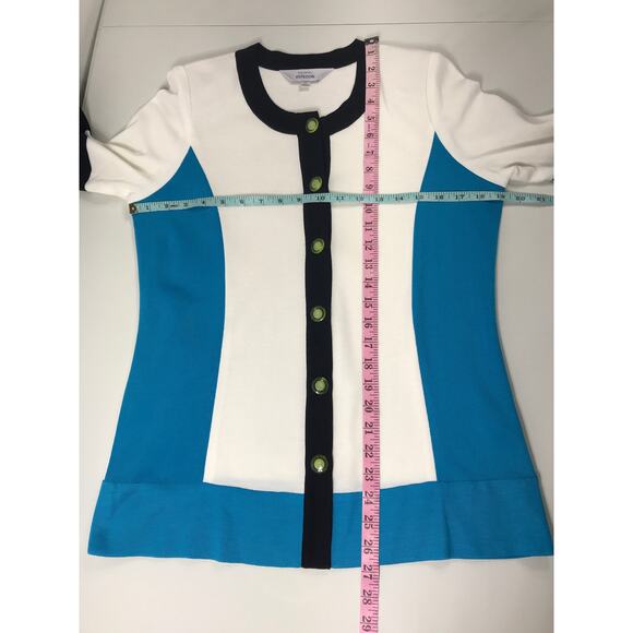 Misook Small Sweater Colorblock Blue White Shoulder Pads Everyday Simple Artsy - Picture 9 of 9